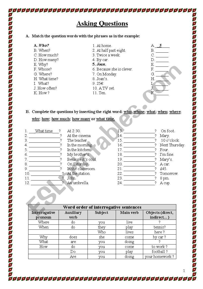 Asking questions worksheet