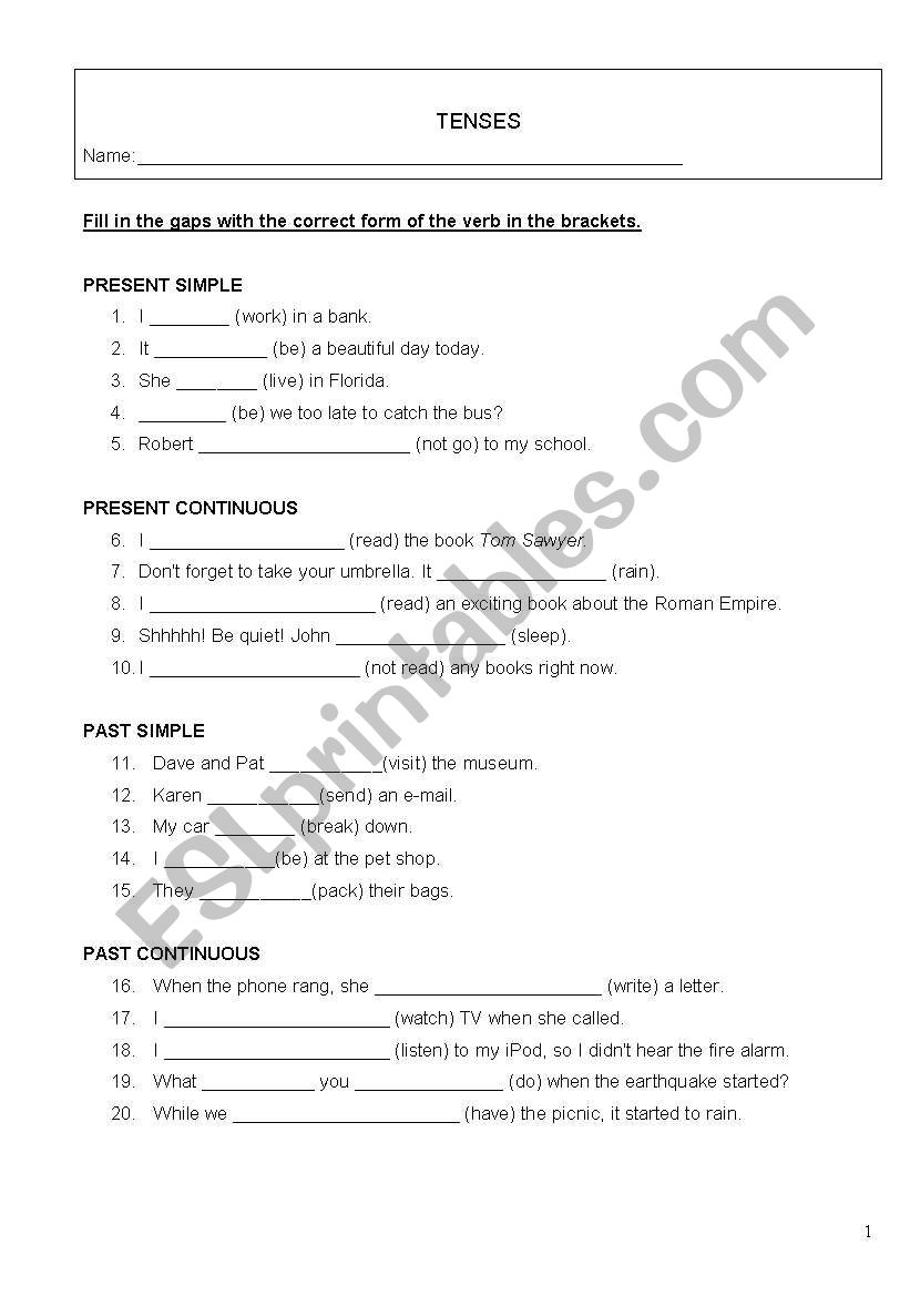 Tenses worksheet