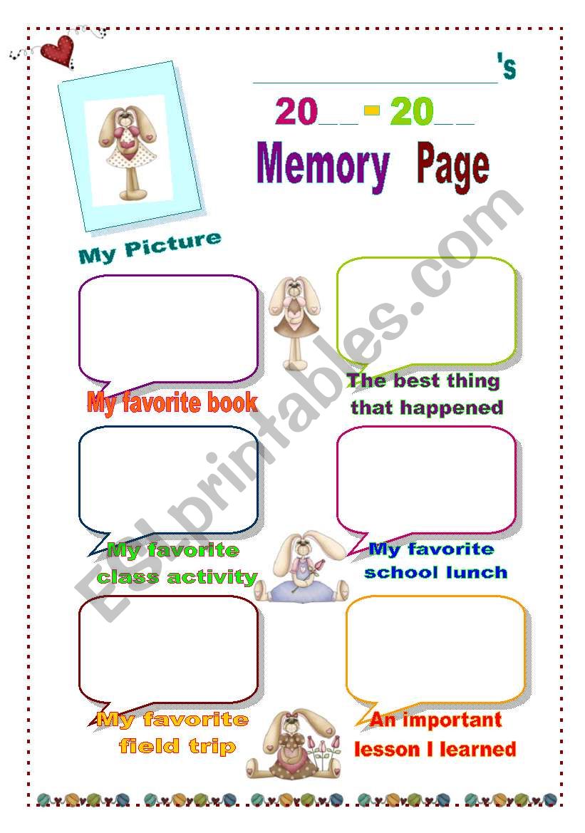 Memory Page  worksheet