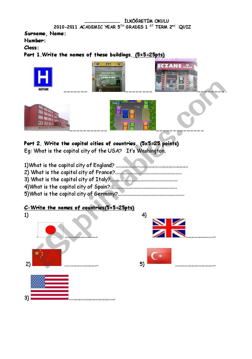 for fifth grade cities worksheet