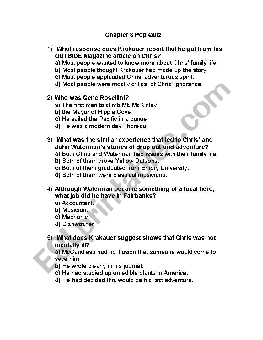 Into The Wild - Quiz worksheet