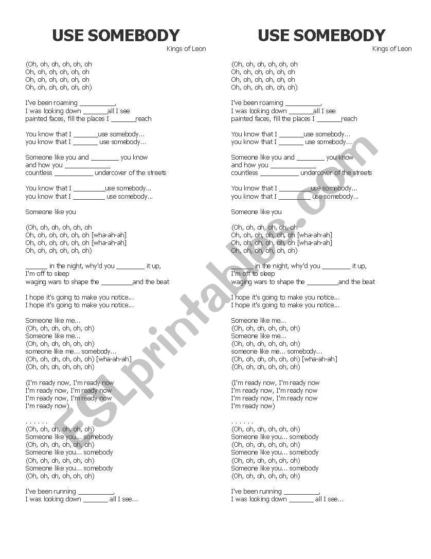 Use Somebody - Kings of Leon worksheet