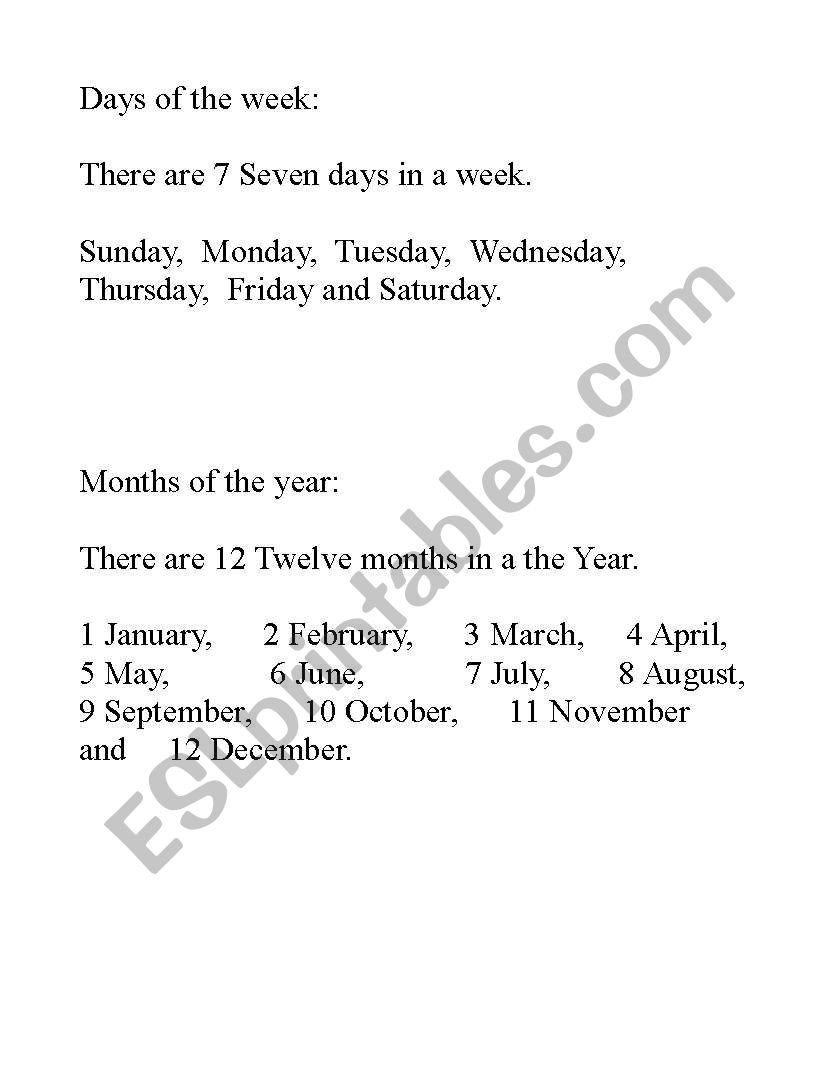 Days and Months worksheet