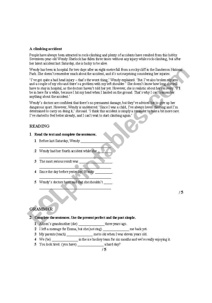 A climbing accident worksheet