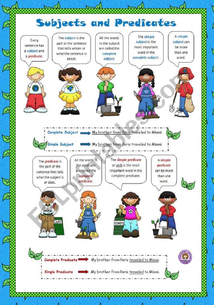 Subjects and Predicates worksheet