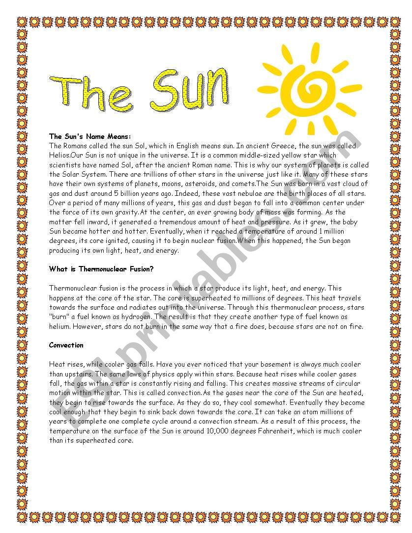 The sun worksheet