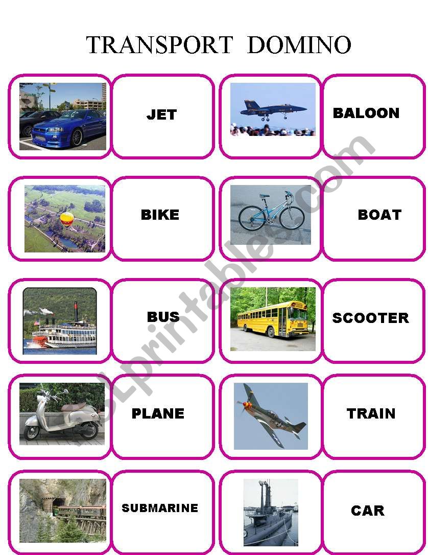 TRANSPORT DOMINO worksheet