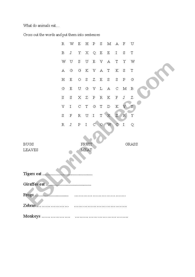 Eating habbits of animals worksheet