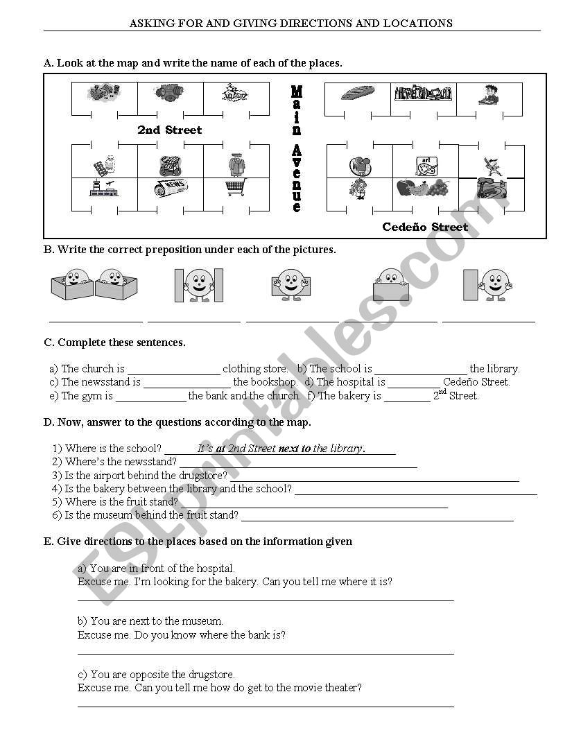 Locations and Directions worksheet