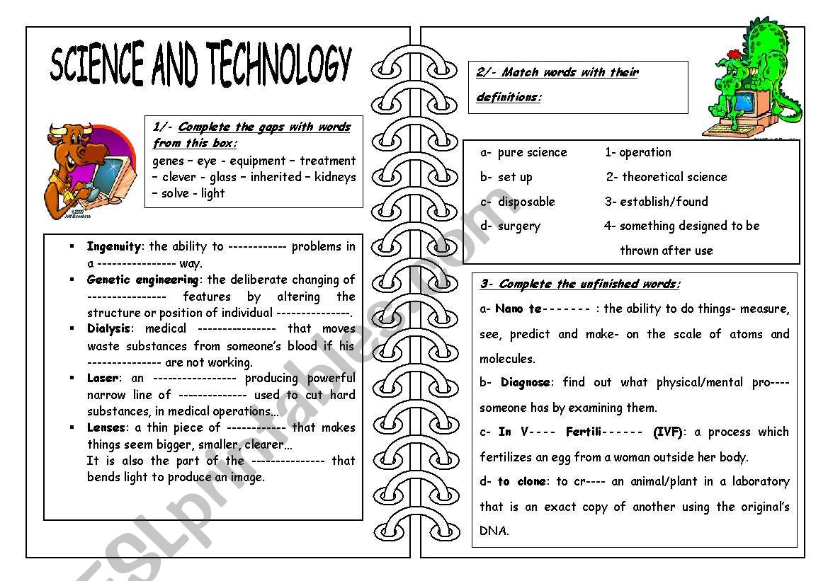 science and technology worksheet study guide b with