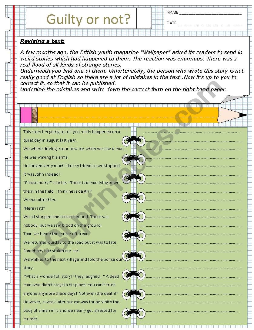 Guilty or not?  worksheet