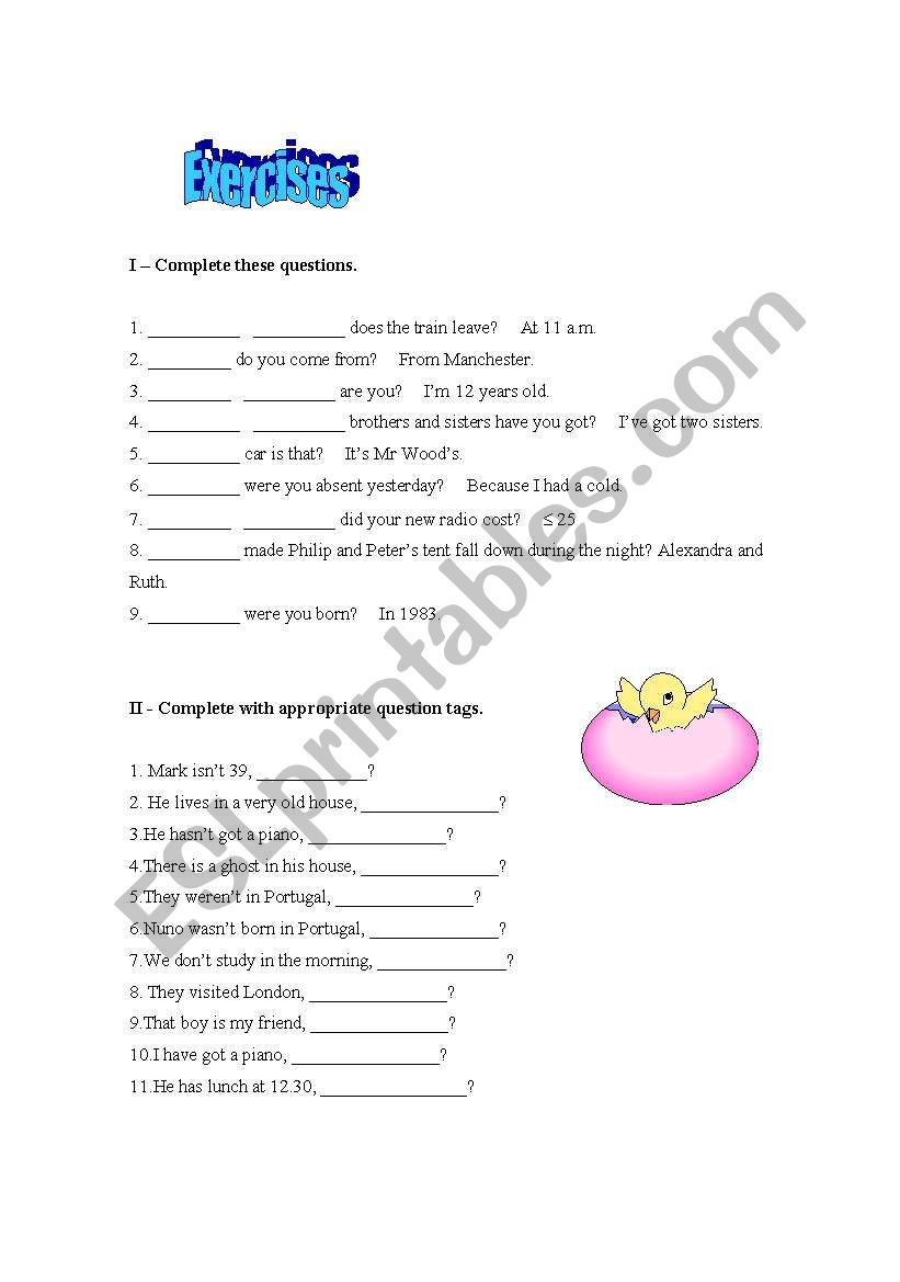 Exercises worksheet