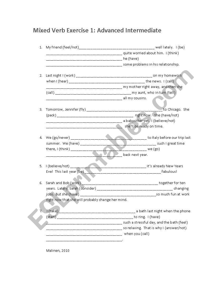 Mixed Verb Exercise 1 - Advanced Intermediate