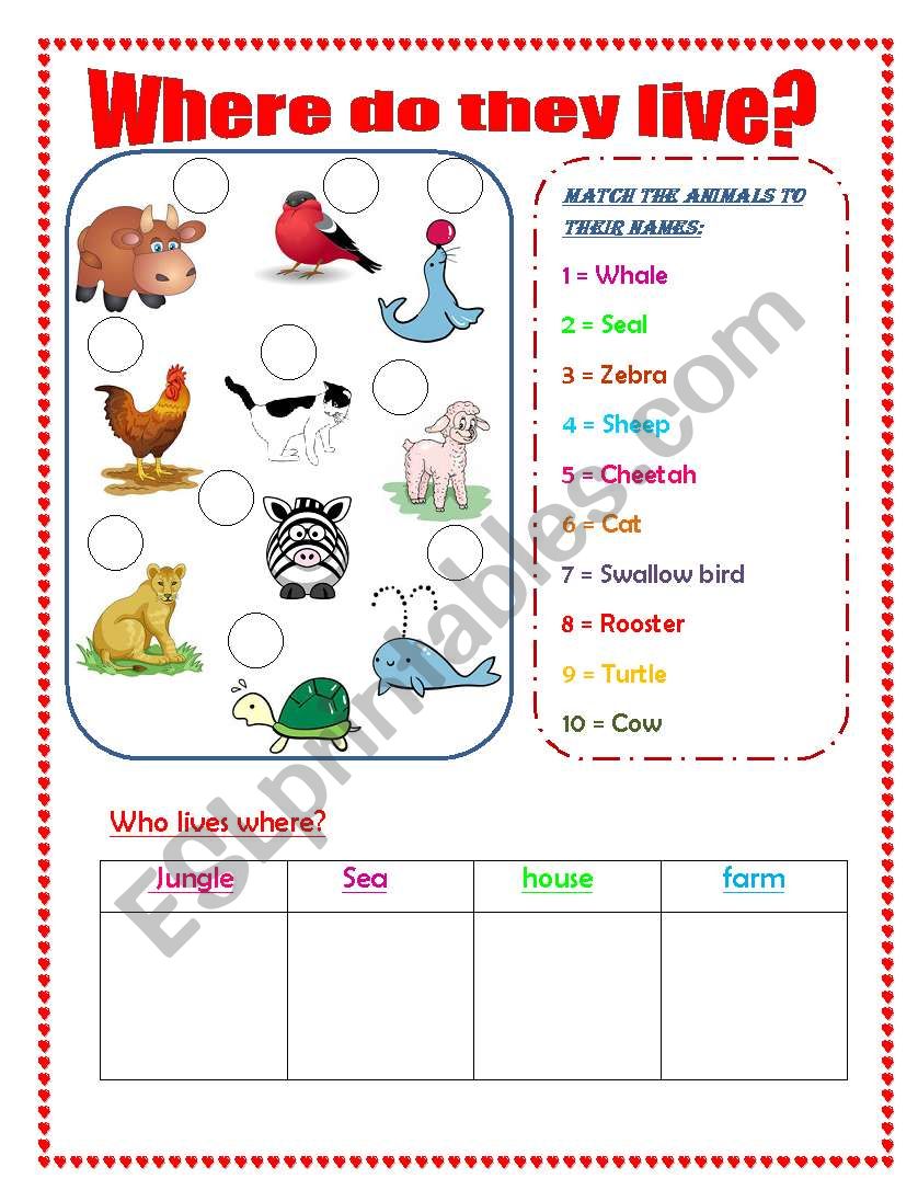 WHERE DO THEY LIVE? worksheet