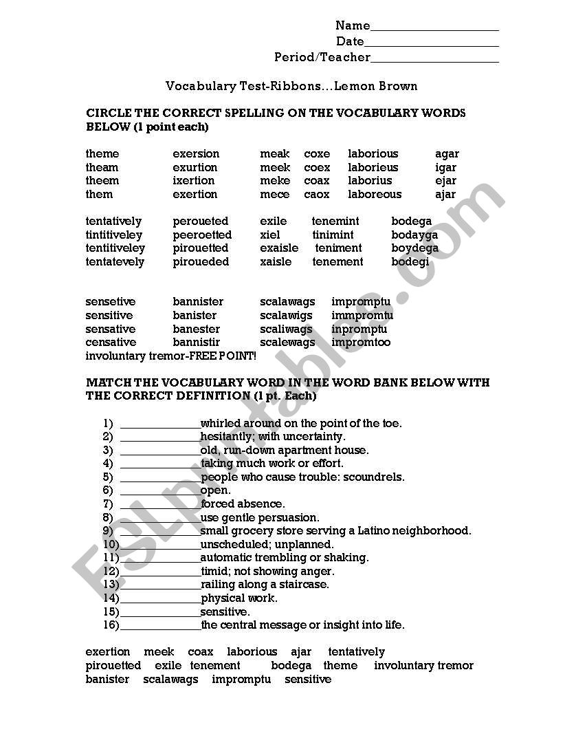 Ribbons PH LIT 7th Grade Vocab