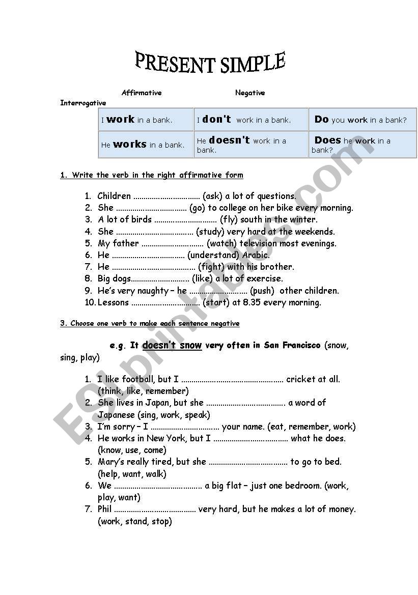 Simple Present worksheet