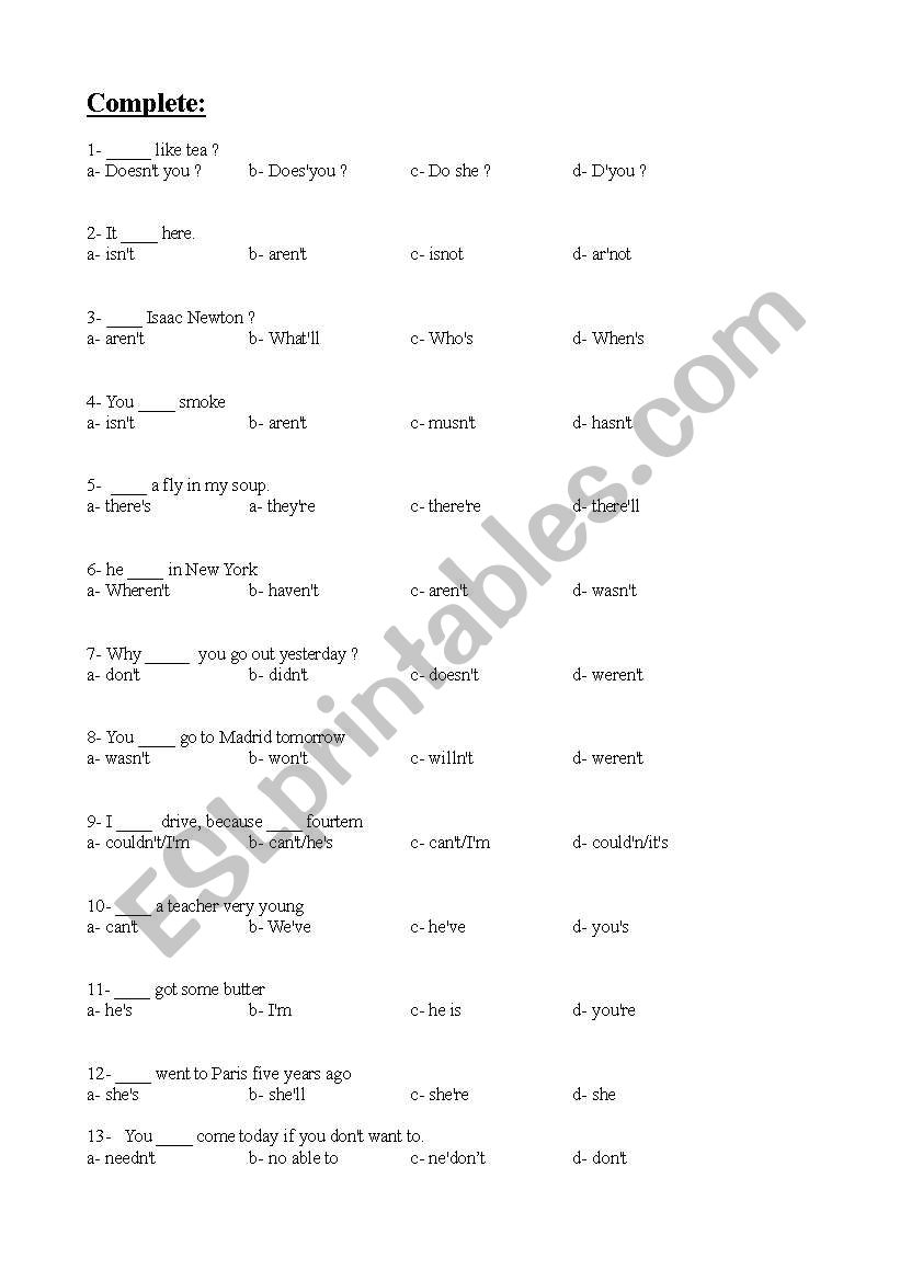 Verbal Tenses Quick Test worksheet