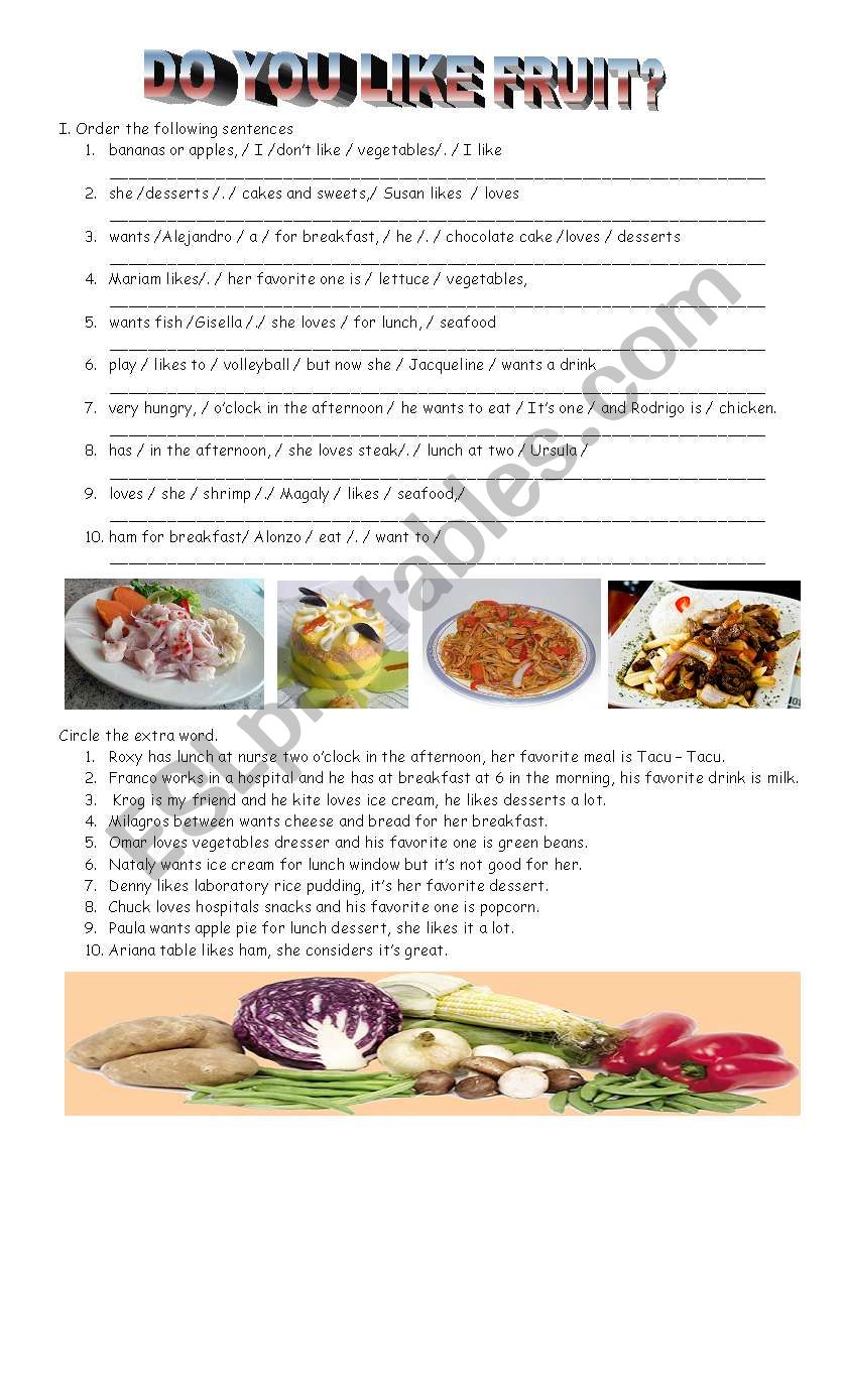 FOOD TASTES worksheet