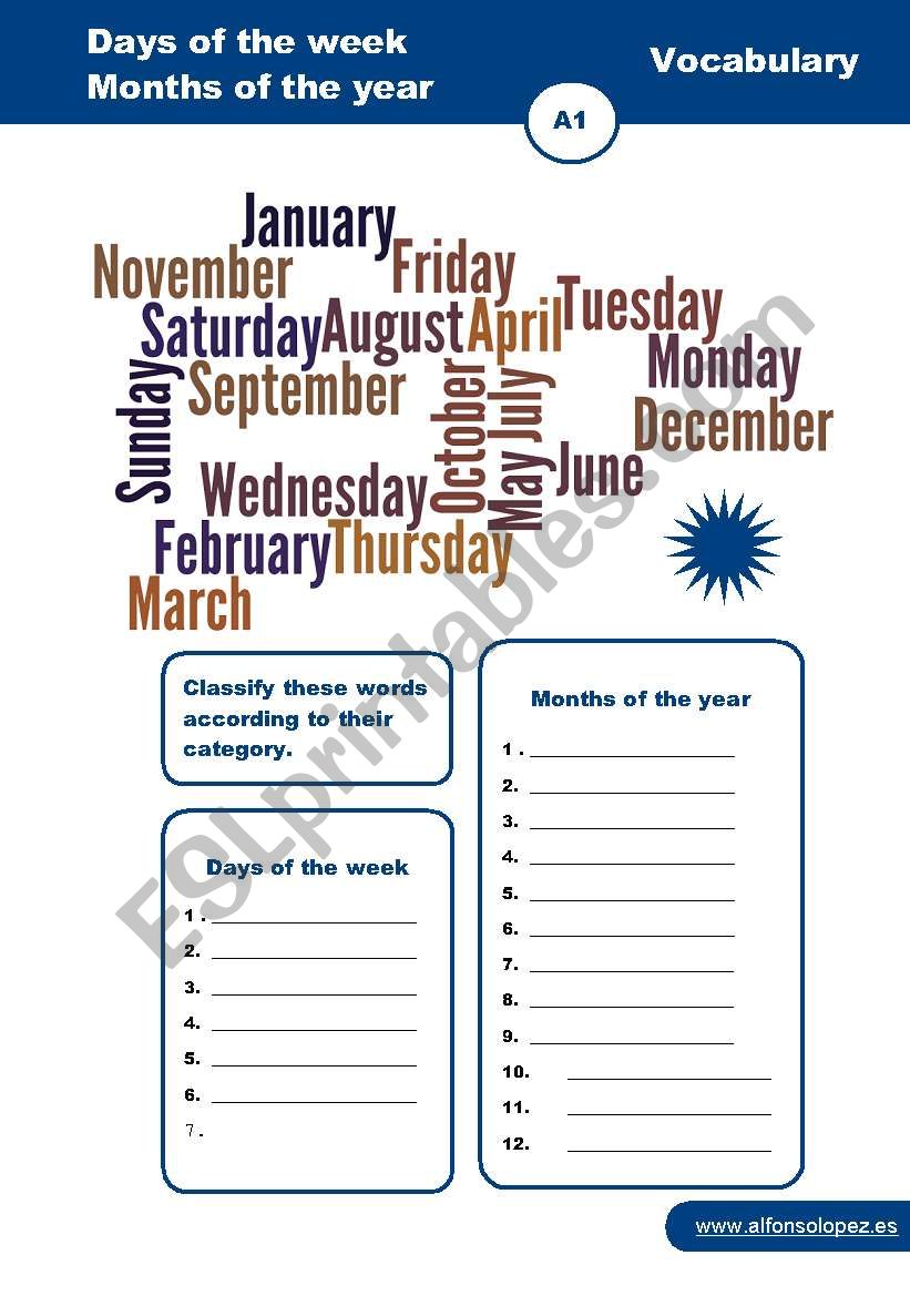 Days and Months worksheet