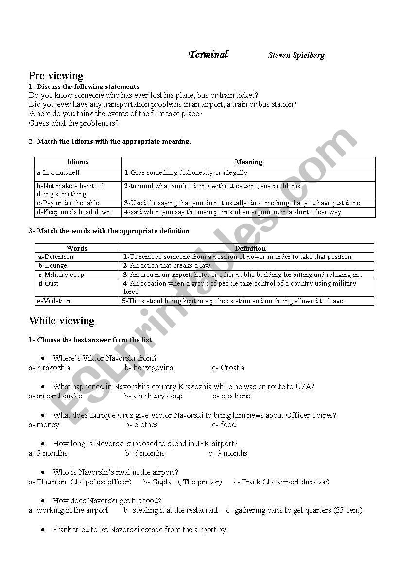 Terminal worksheet