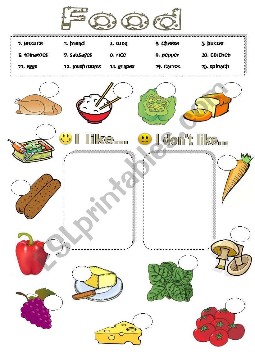 I like/I don´t like FOOD (editable) - ESL worksheet by poliszz
