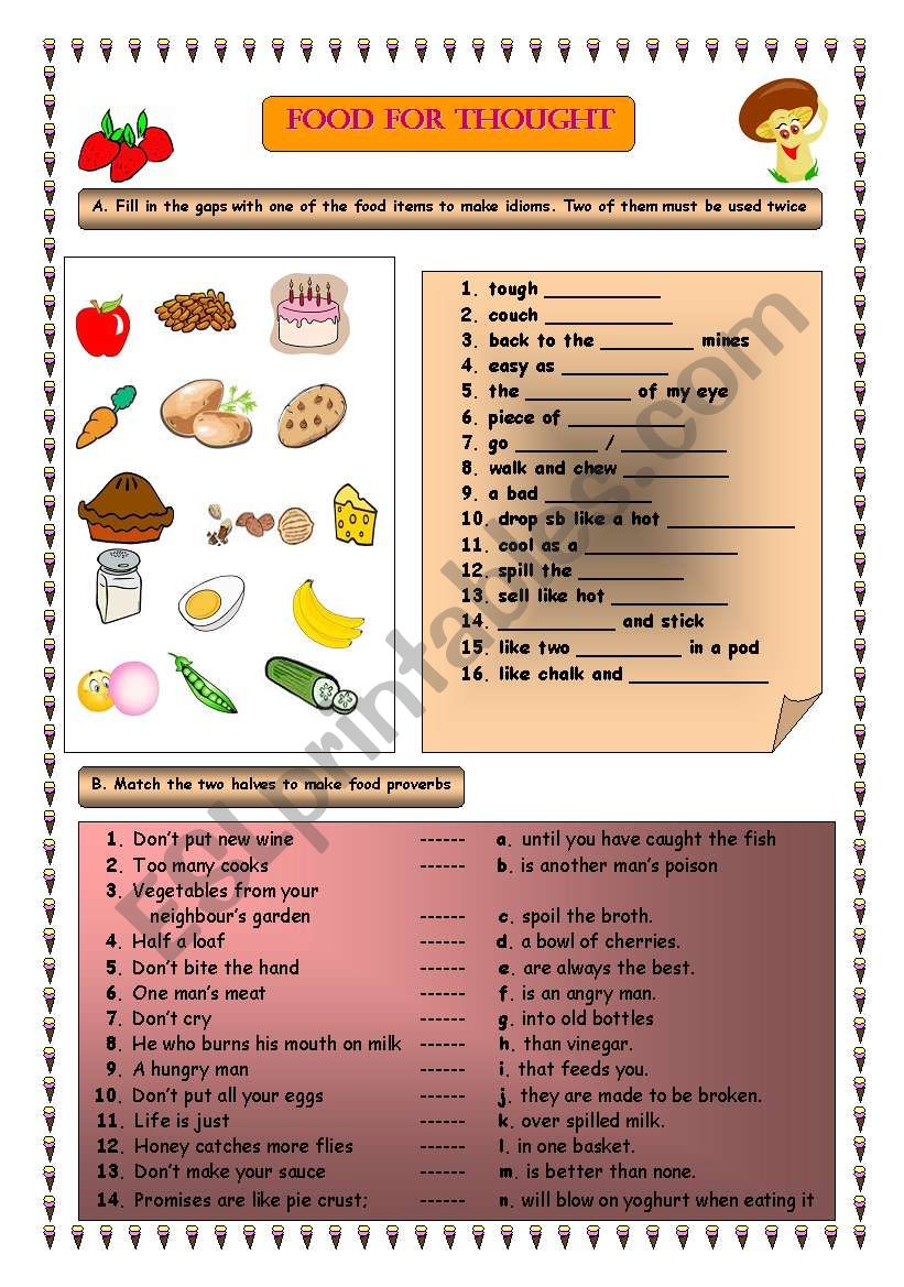 Food idioms and proverbs worksheet