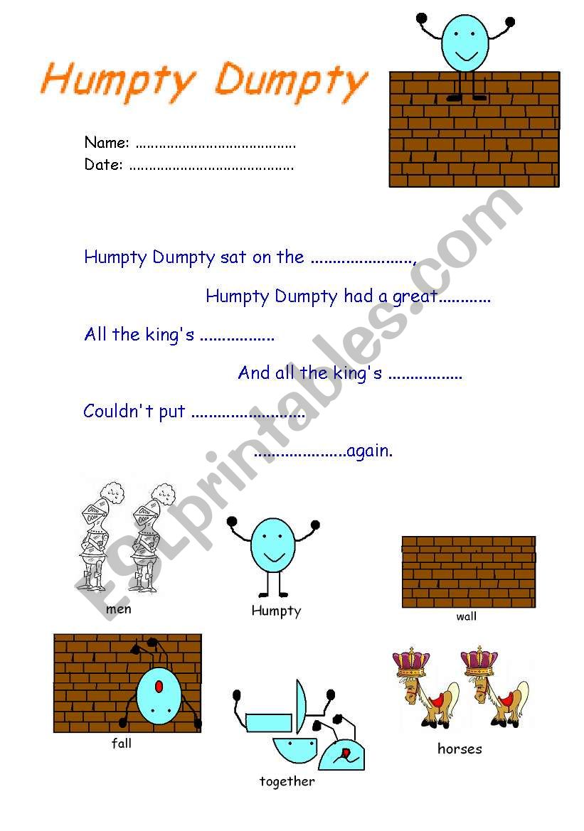 Humpty Dumpty song worksheet