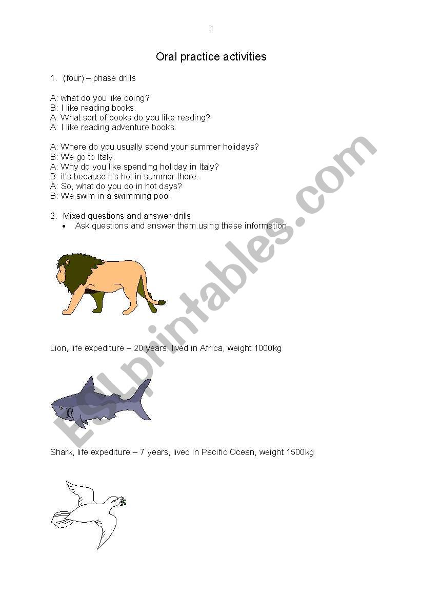 Oral practice activities worksheet