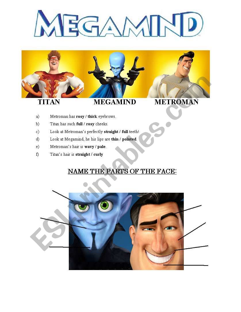 Megamind worksheet