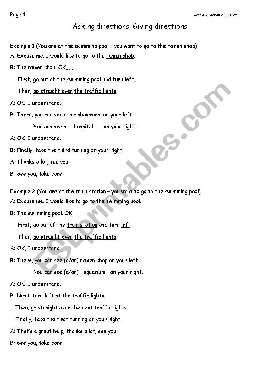 DIRECTIONS - Conversations and maps - lower intermediate level (street)