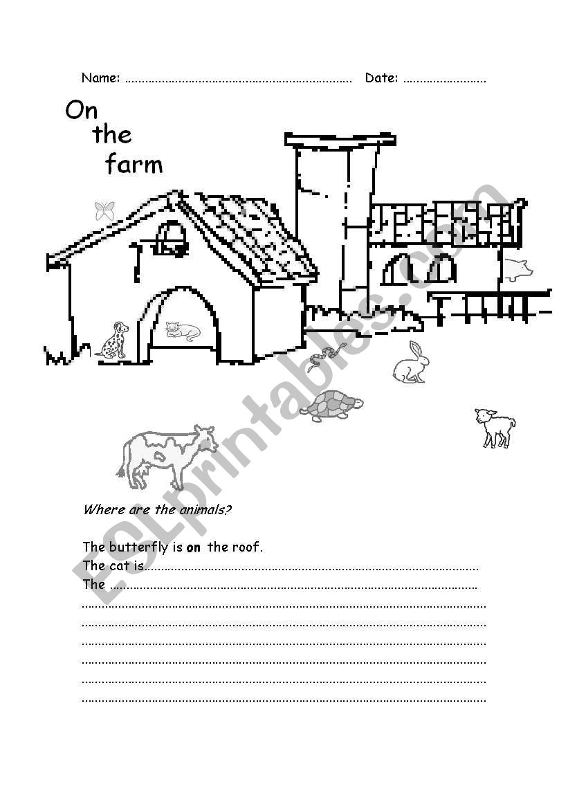 Prepositions and animal worksheet