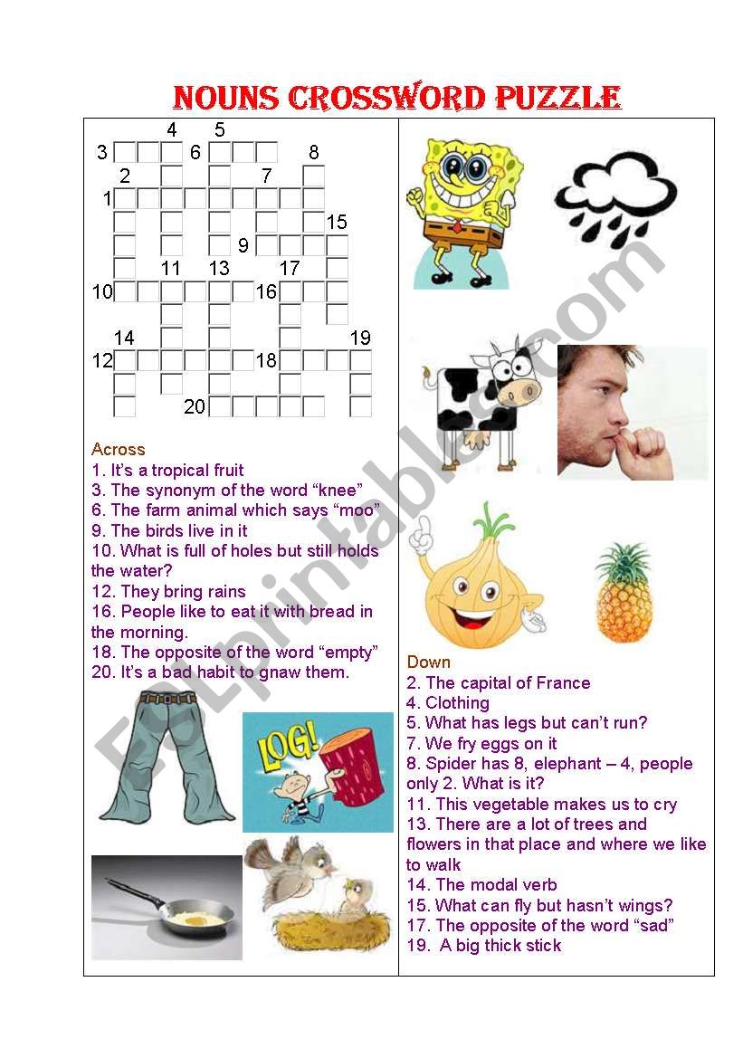 Nouns Crossword Puzzle worksheet