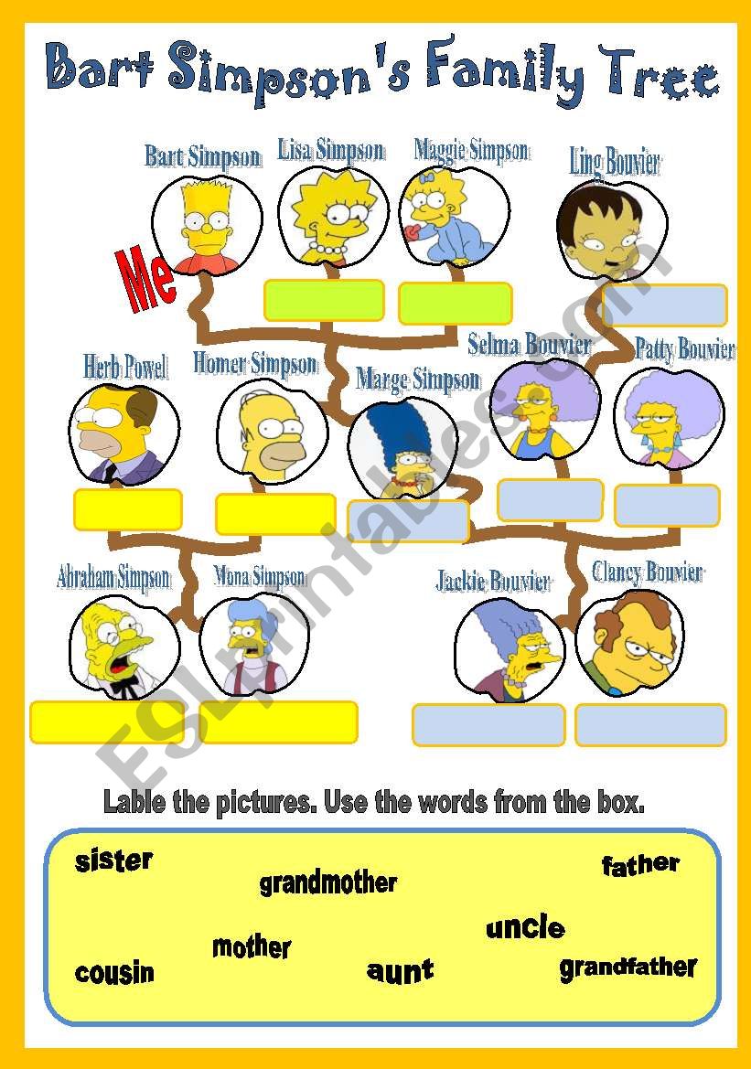 Bart Simpsons Family Tree worksheet