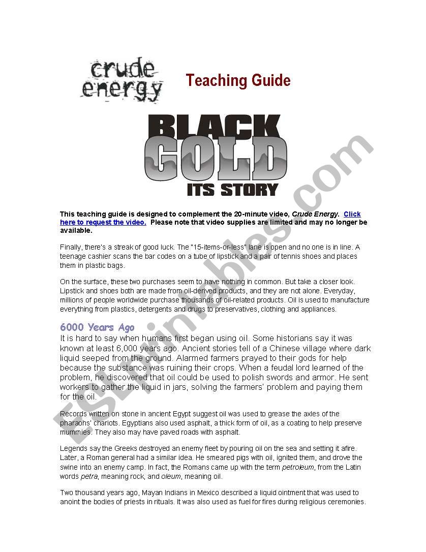 BLACK GOLD STORY worksheet