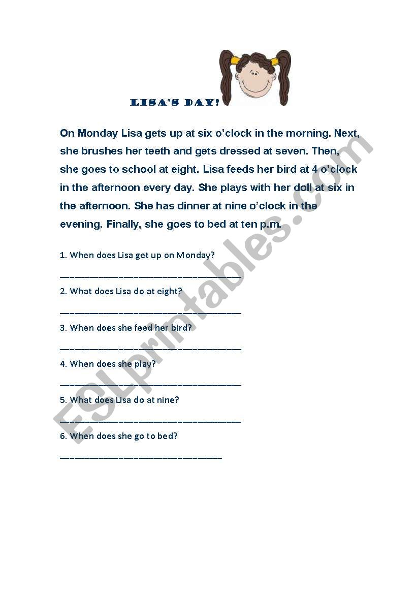 Lisas Day worksheet