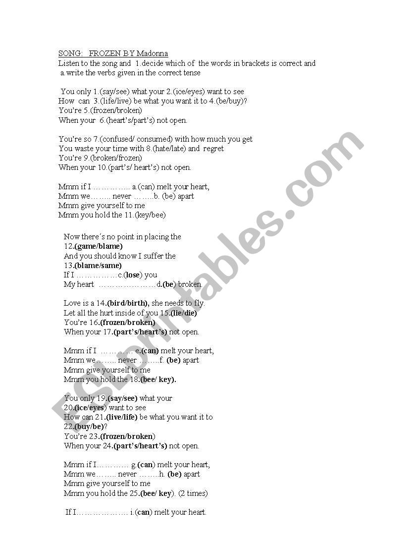 CONDITIONALS WITH MADONNA worksheet