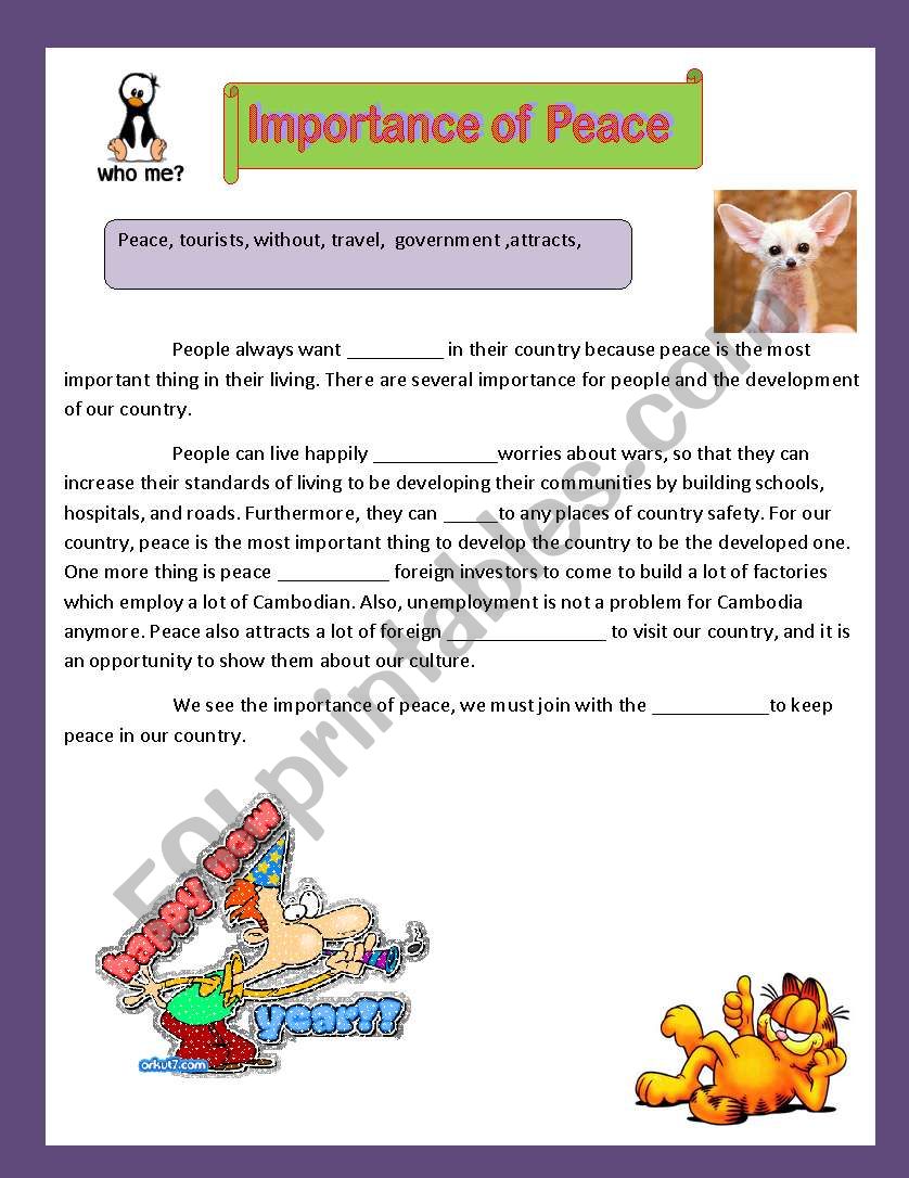 The Importance of Peace worksheet