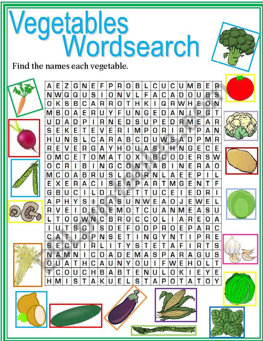 Vegetables Wordsearch worksheet