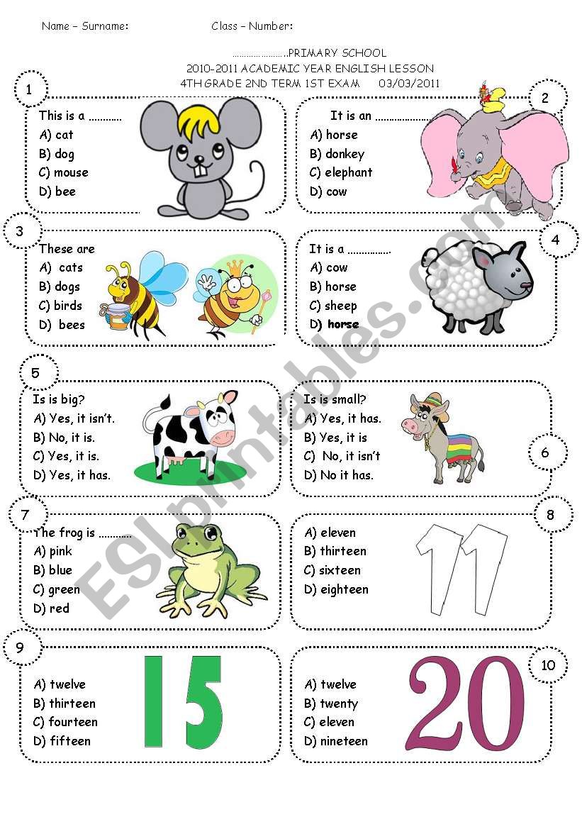 4th grade 2nd term 1st exam worksheet