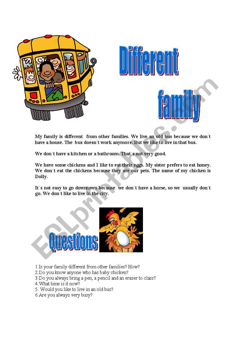 DIFFERENT FAMILY worksheet