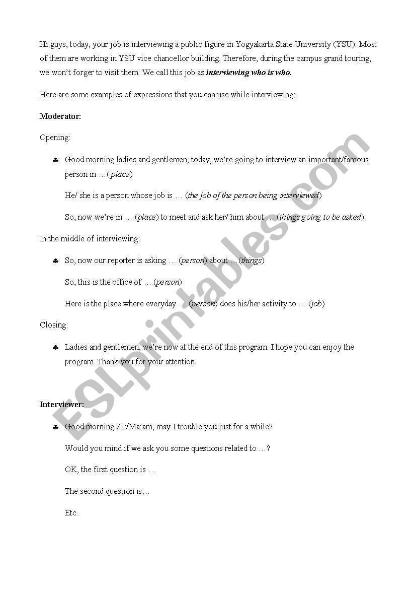 Interview Sheet worksheet