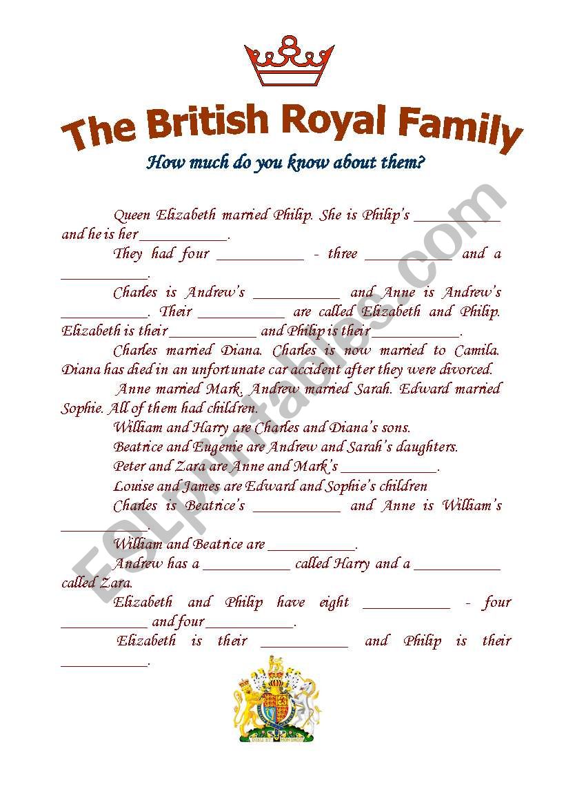 The British royal family worksheet