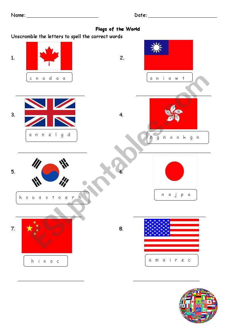 Flags of the World worksheet