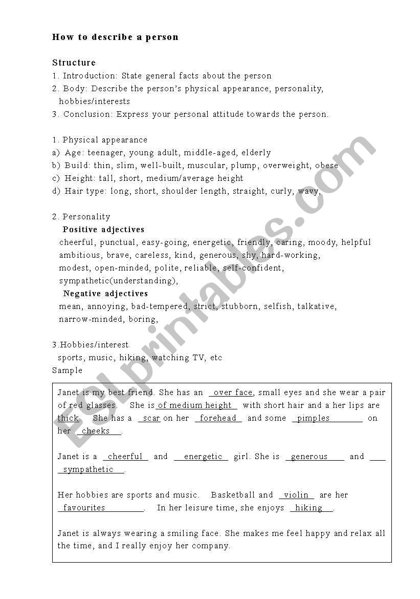 Describing Appearance and Personality