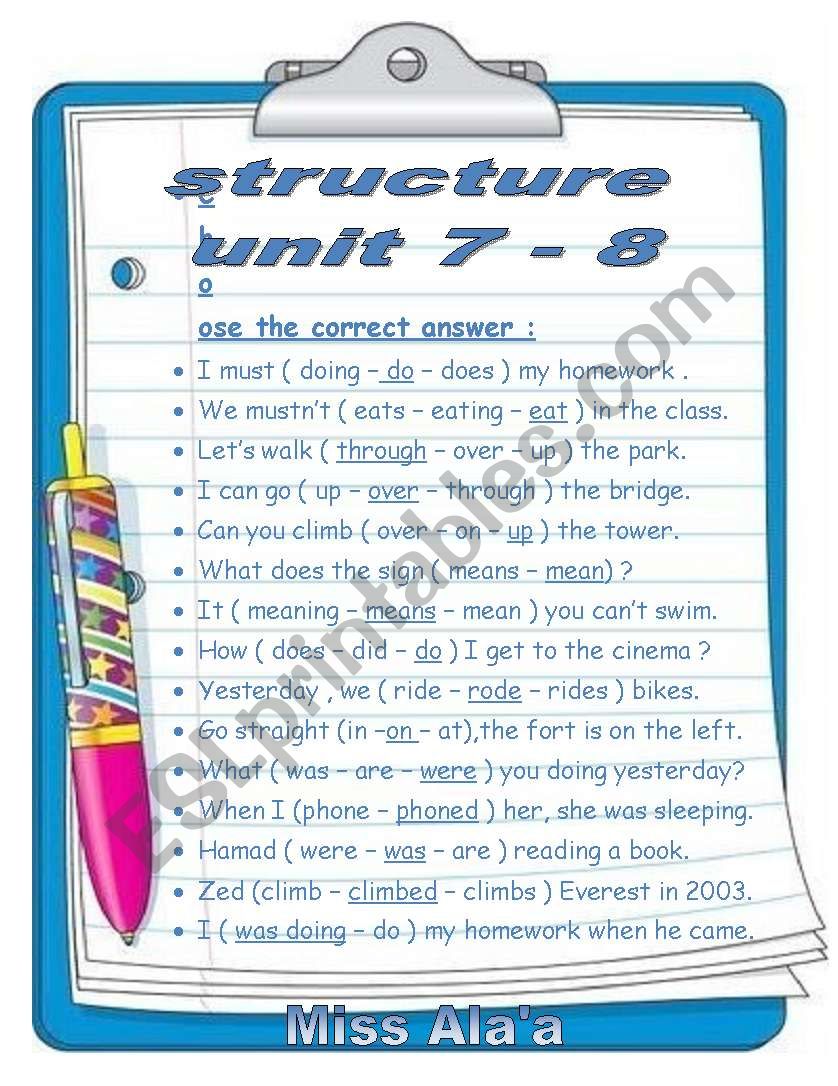 structure with answers worksheet