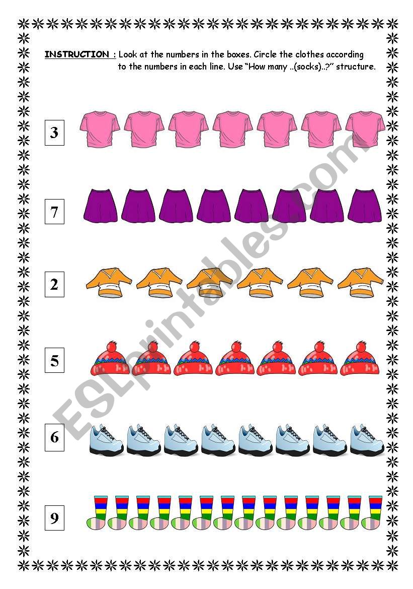 clothes-numbers worksheet