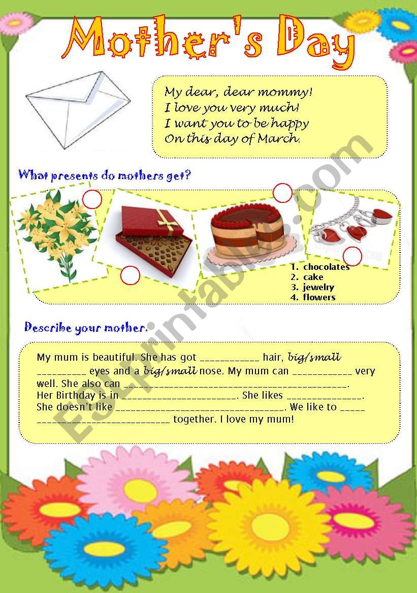 motherÂ´s day worksheet