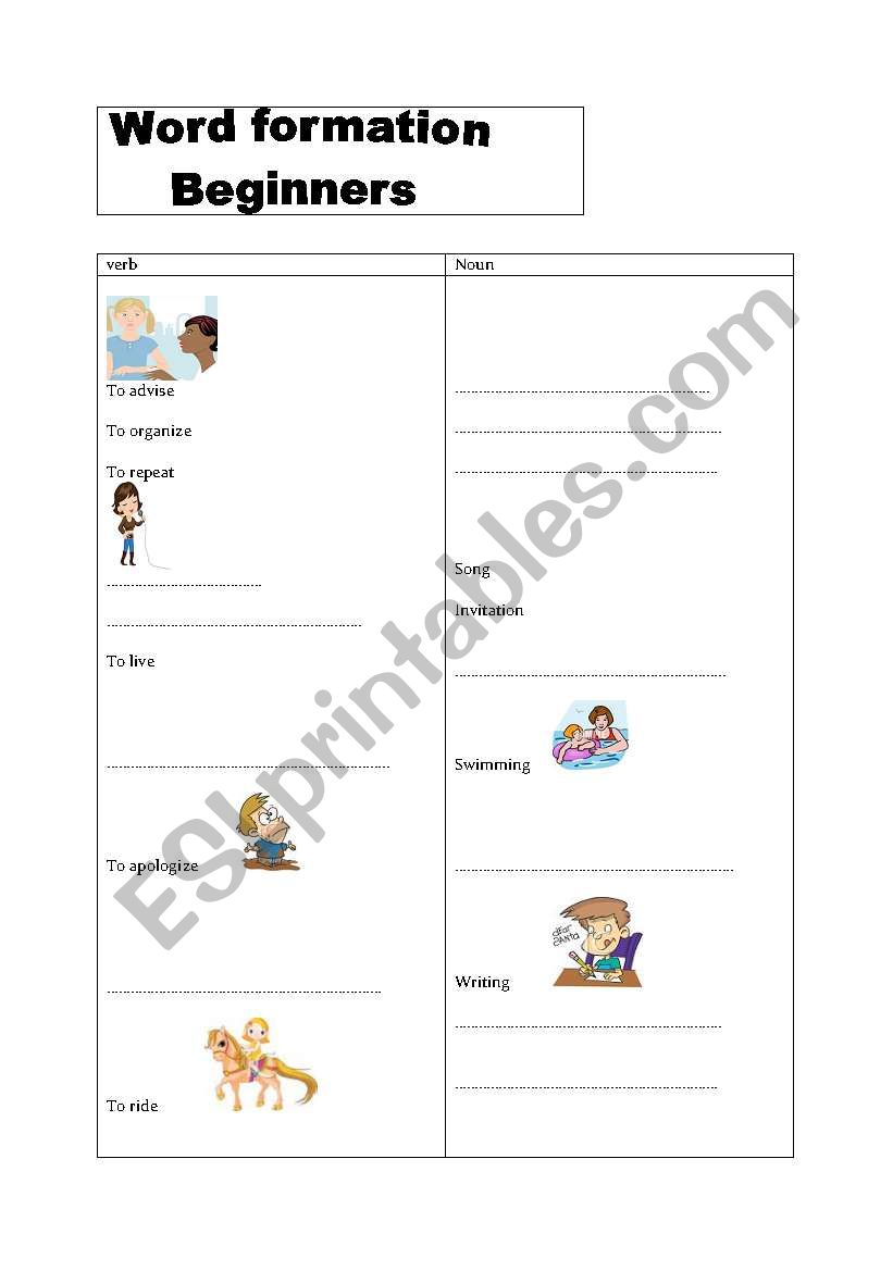 word formation for beginners worksheet