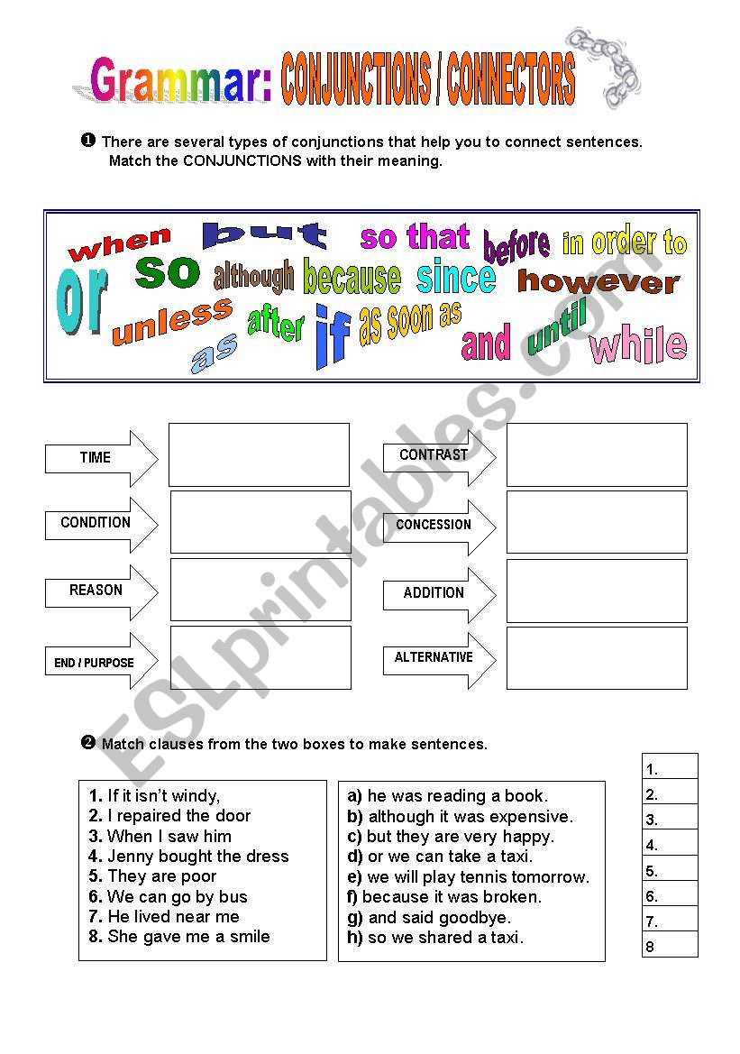 Conjunctions/ Connectors worksheet