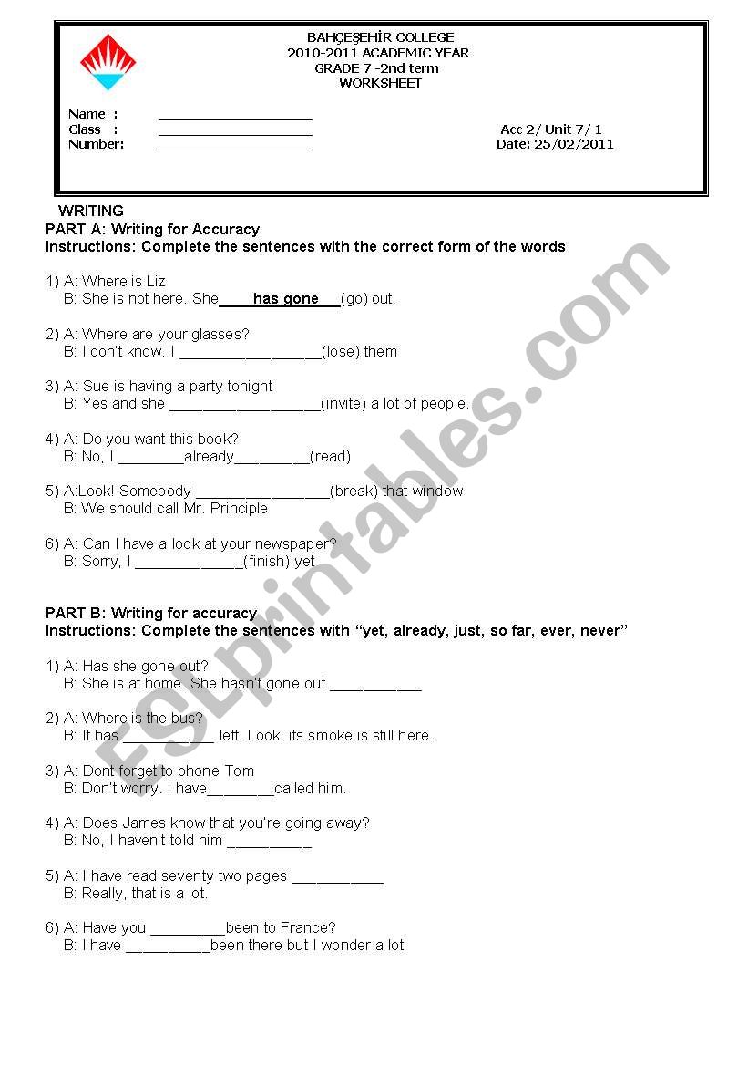 Present Perfect Tense  worksheet